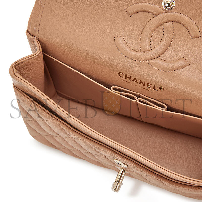 Ch**el quilted caviar small classic double flap bag dark beige 203204 (23*14.5*6cm)